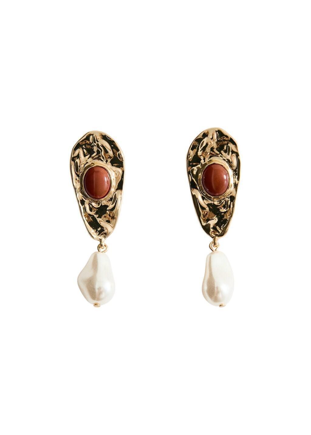 Gold Combined Hanging Bead Earrings, Gold, large image number 1