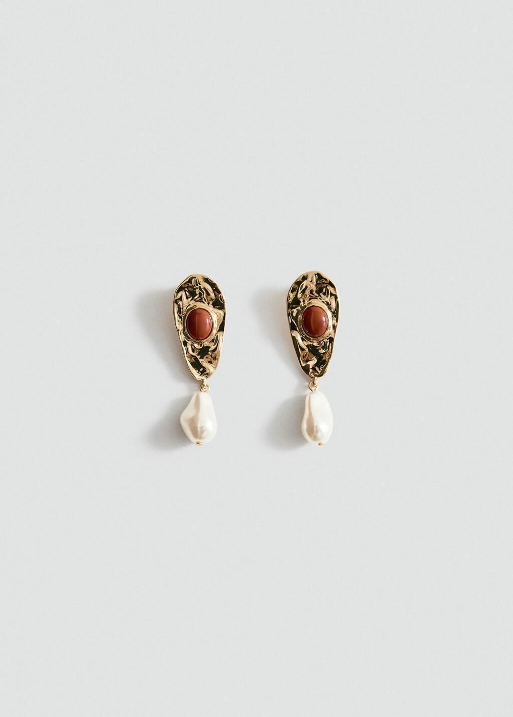 Gold Combined Hanging Bead Earrings, Gold, large image number 2