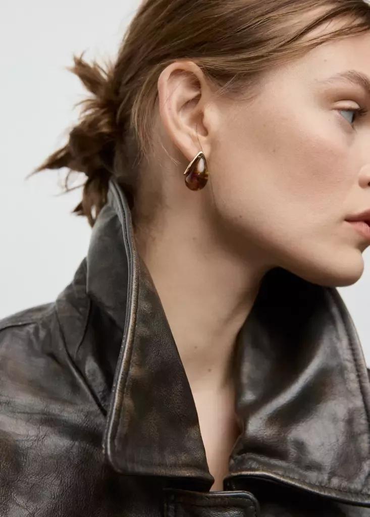 Gold Resin Drop Earrings, Gold, large image number 1