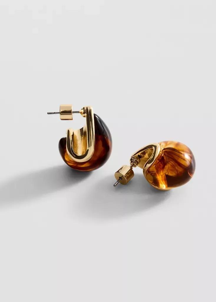 Gold Resin Drop Earrings, Gold, large image number 9
