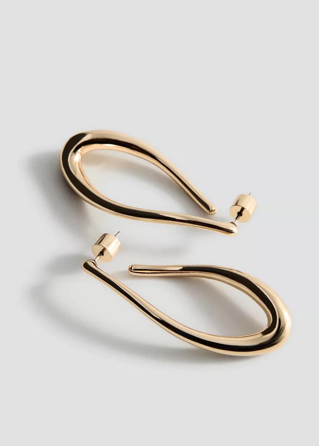 Gold Twisted Hoop Earrings, Gold, large image number 1
