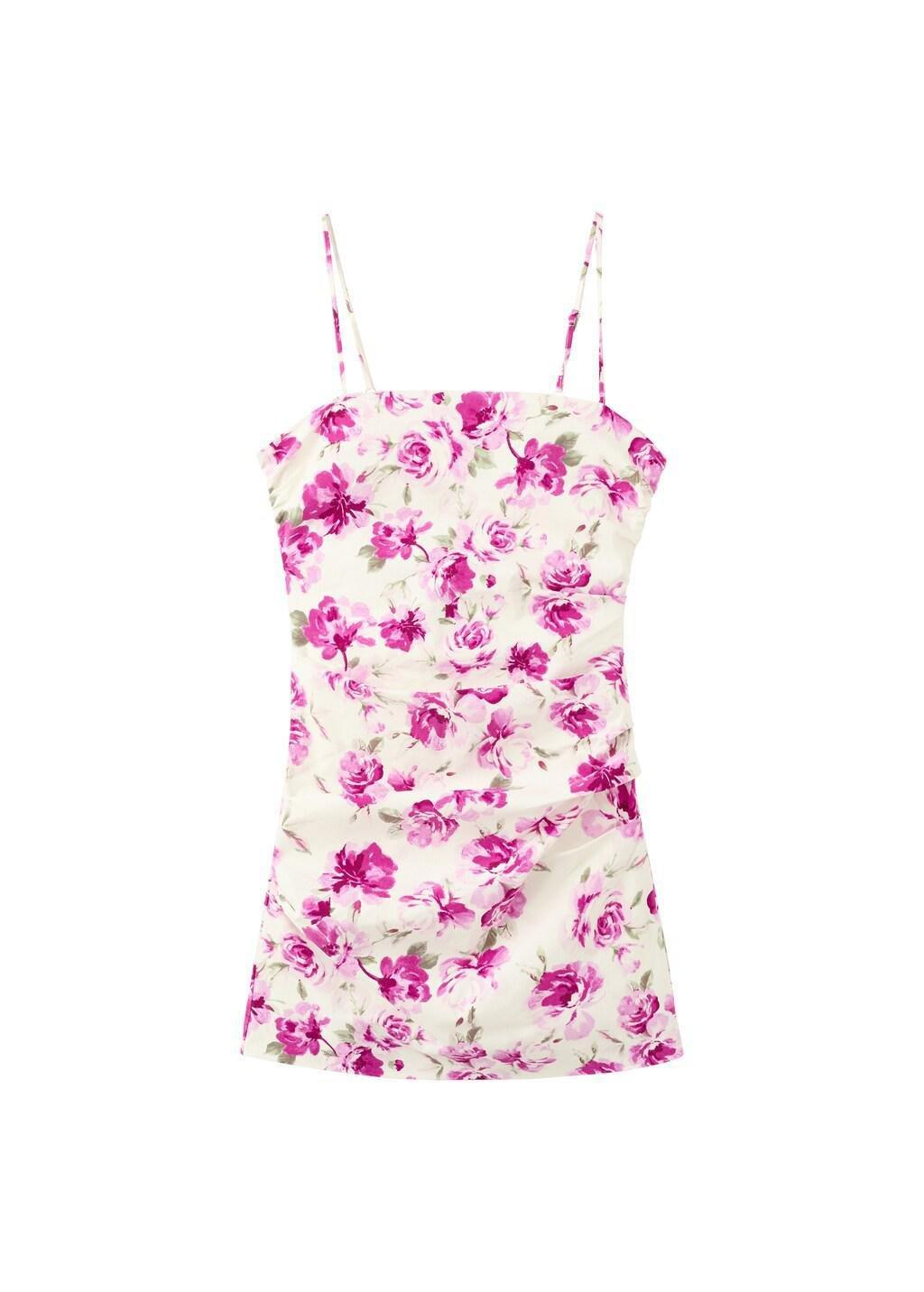 Beige Side Ruched Floral Dress, Light Beige, large image number 6