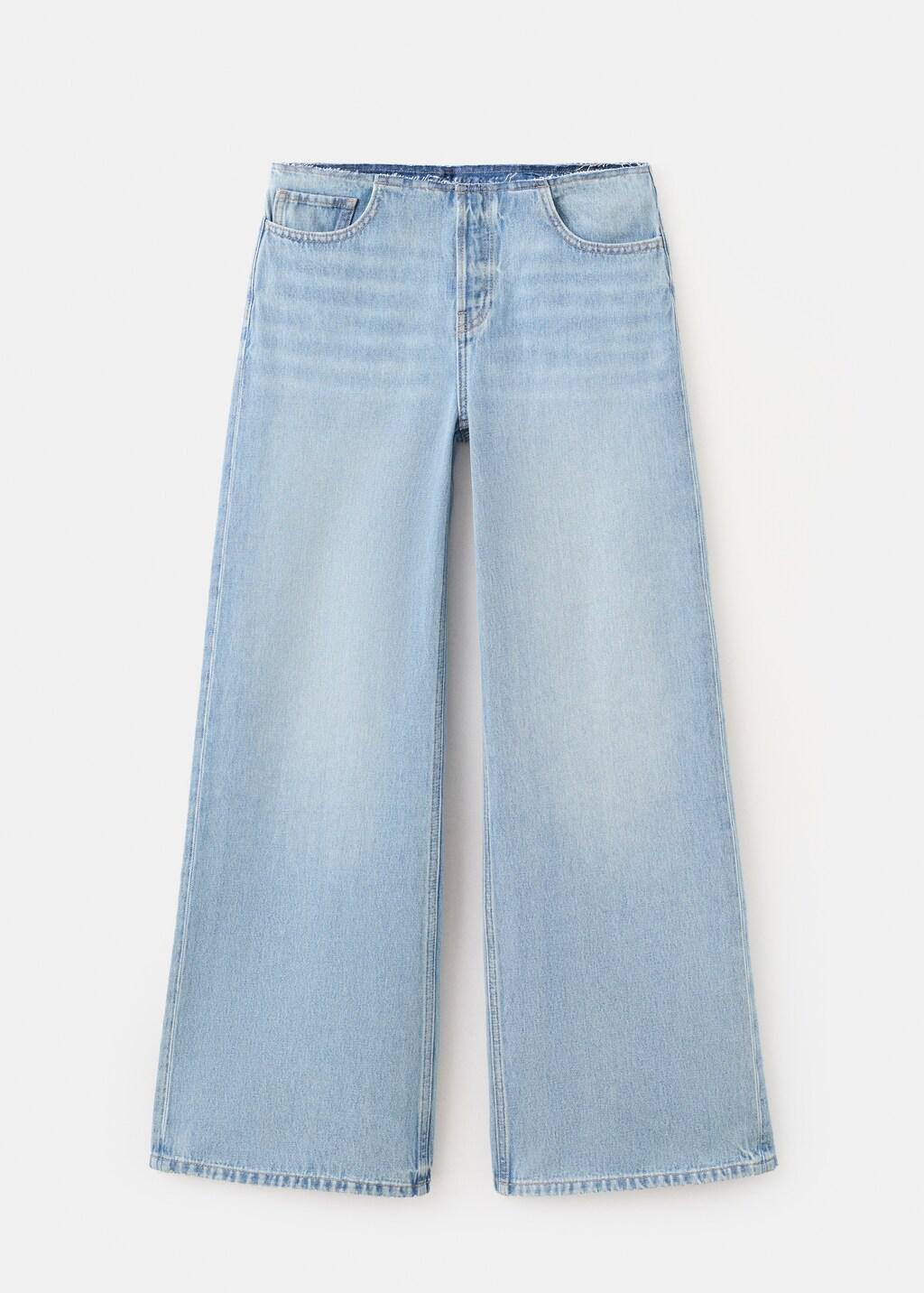 Blue Wide-Leg Jeans With Frayed Waistband, Open Blue, large image number 0