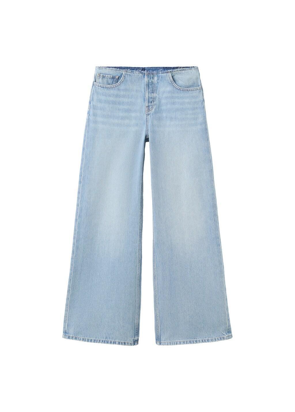 Blue Wide-Leg Jeans With Frayed Waistband, Open Blue, large image number 3