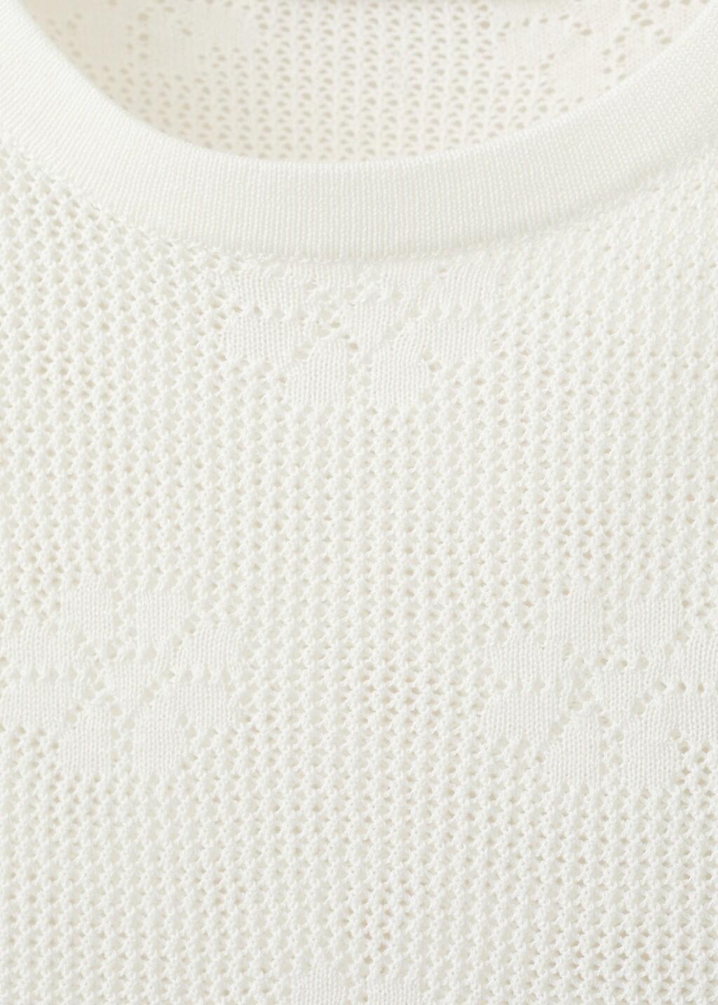 White Semi-Transparent Floral Crochet Sweater, White, medium