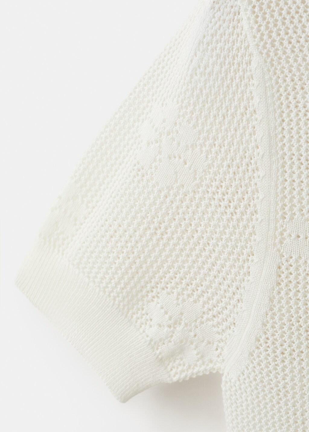 White Semi-Transparent Floral Crochet Sweater, White, medium