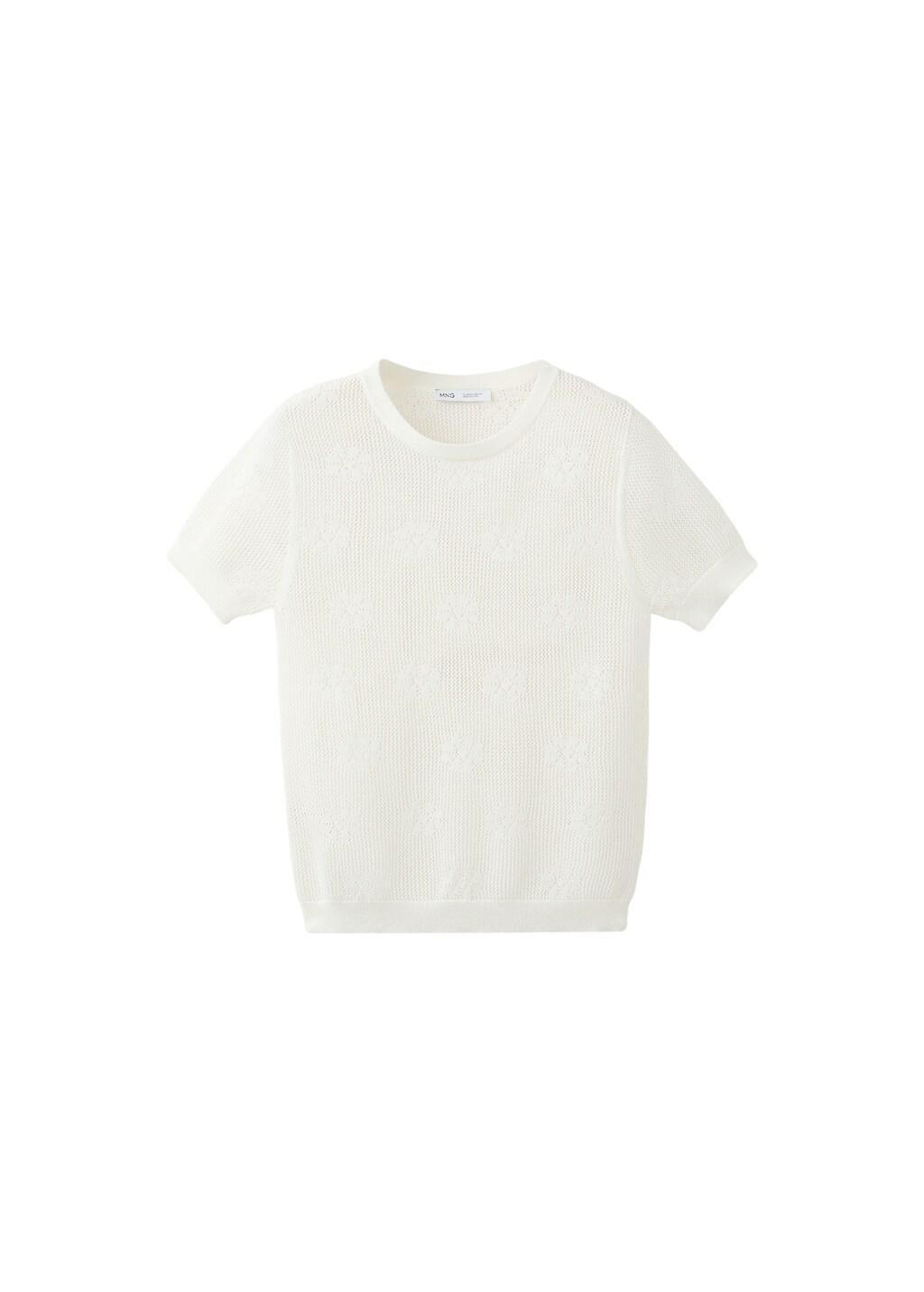 White Semi-Transparent Floral Crochet Sweater, White, large image number 4
