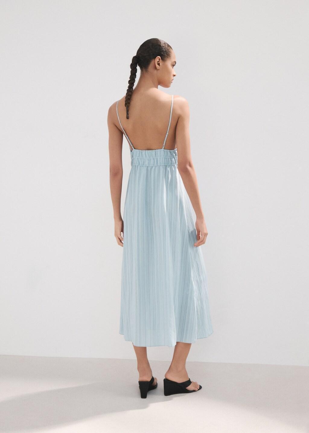 Blue Lt Pastel Striped Gathered Dress, Light-Pastel Blue, large image number 2