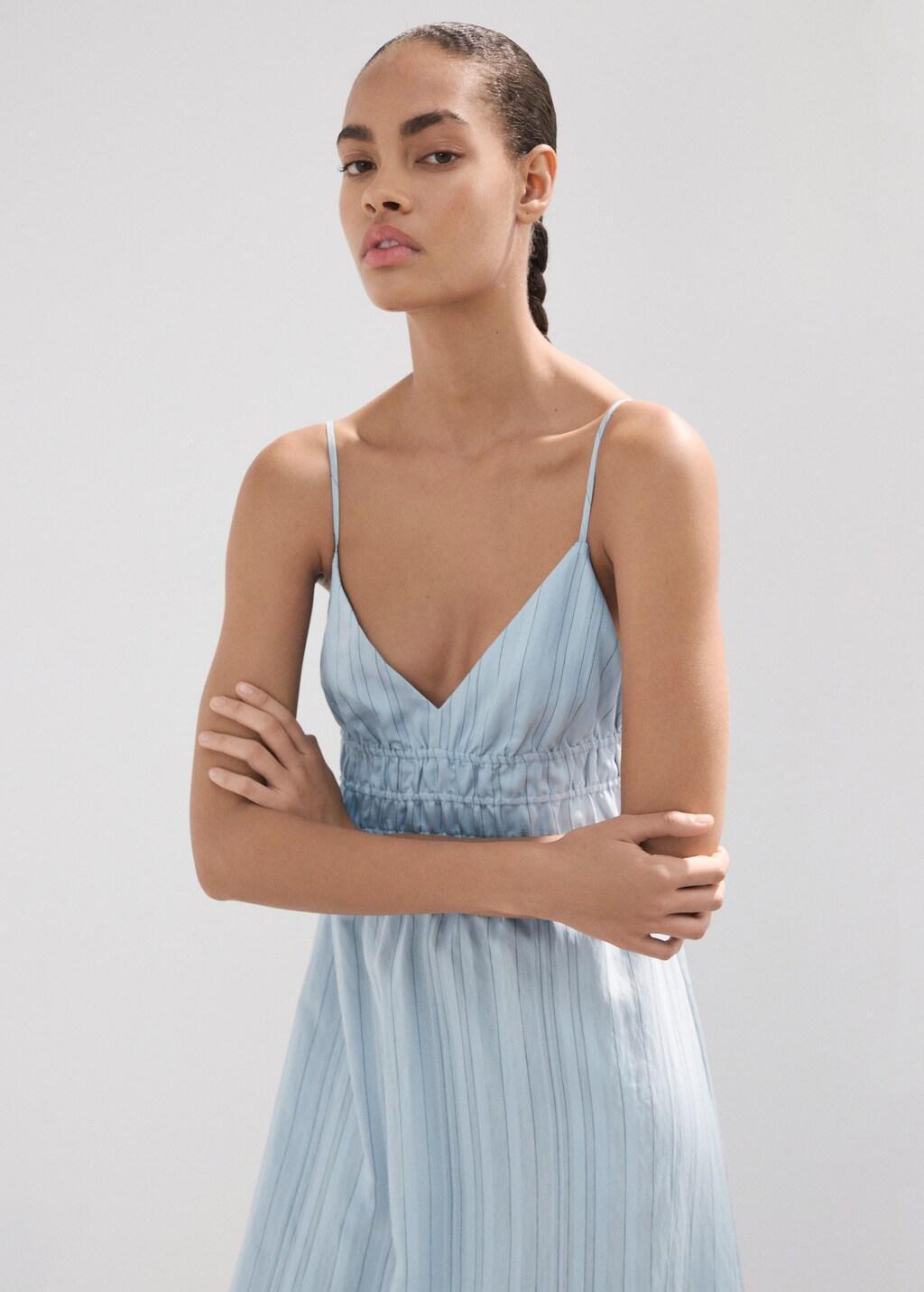Blue Lt Pastel Striped Gathered Dress, Light-Pastel Blue, large image number 3