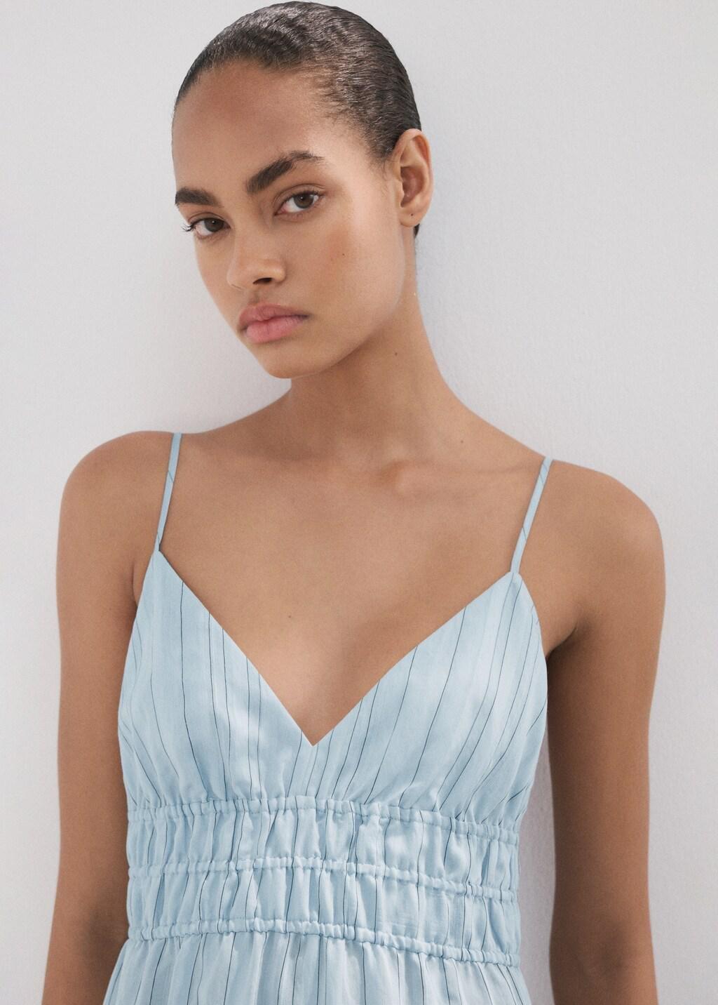 Blue Lt Pastel Striped Gathered Dress, Light-Pastel Blue, large image number 4