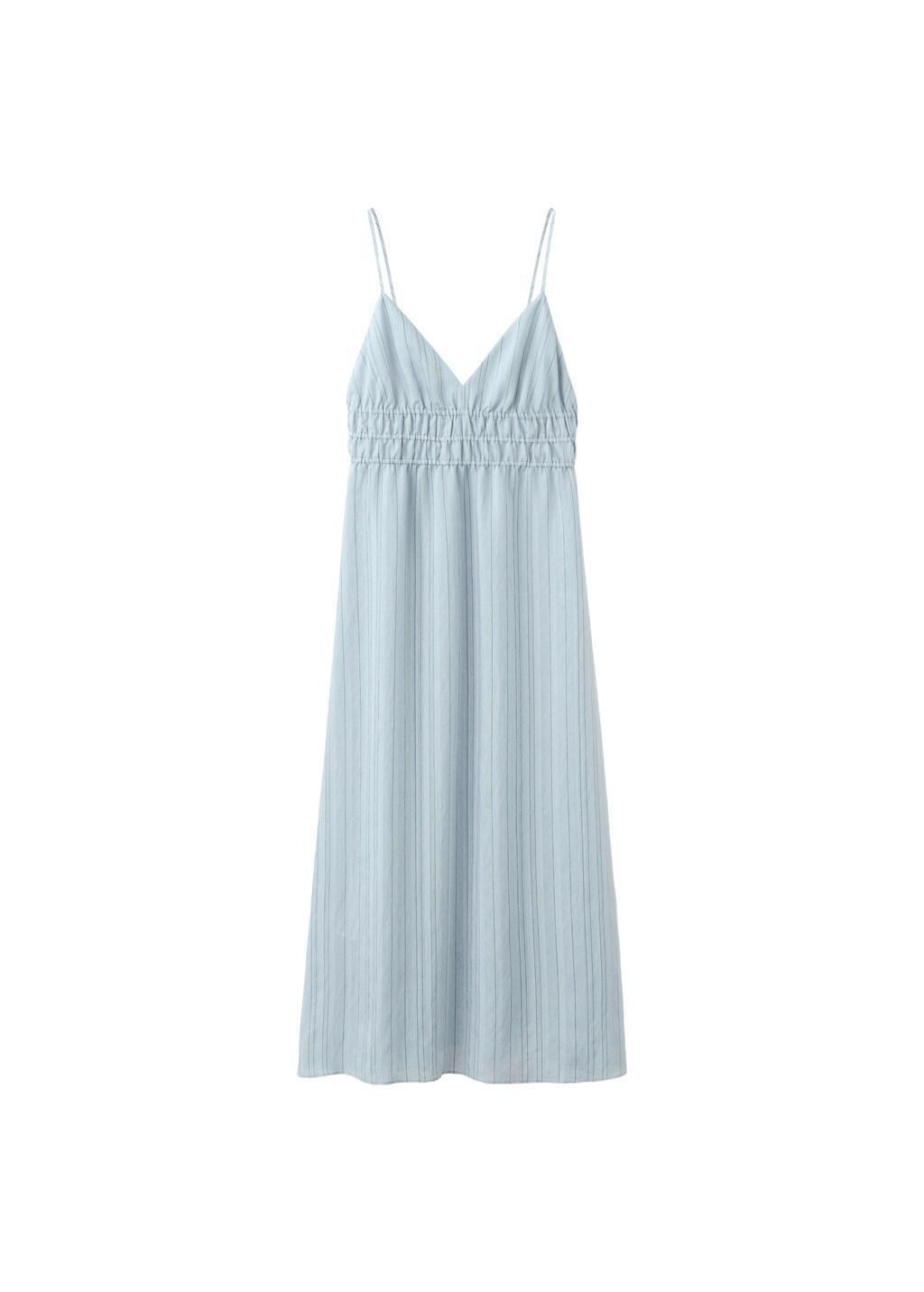 Blue Lt Pastel Striped Gathered Dress, Light-Pastel Blue, large image number 6