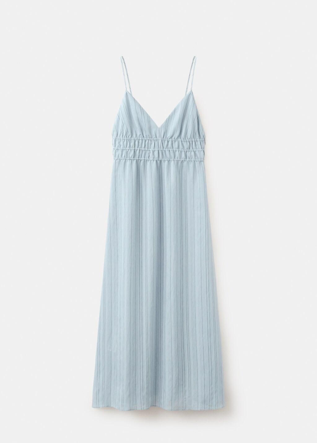 Blue Lt Pastel Striped Gathered Dress, Light-Pastel Blue, large image number 7