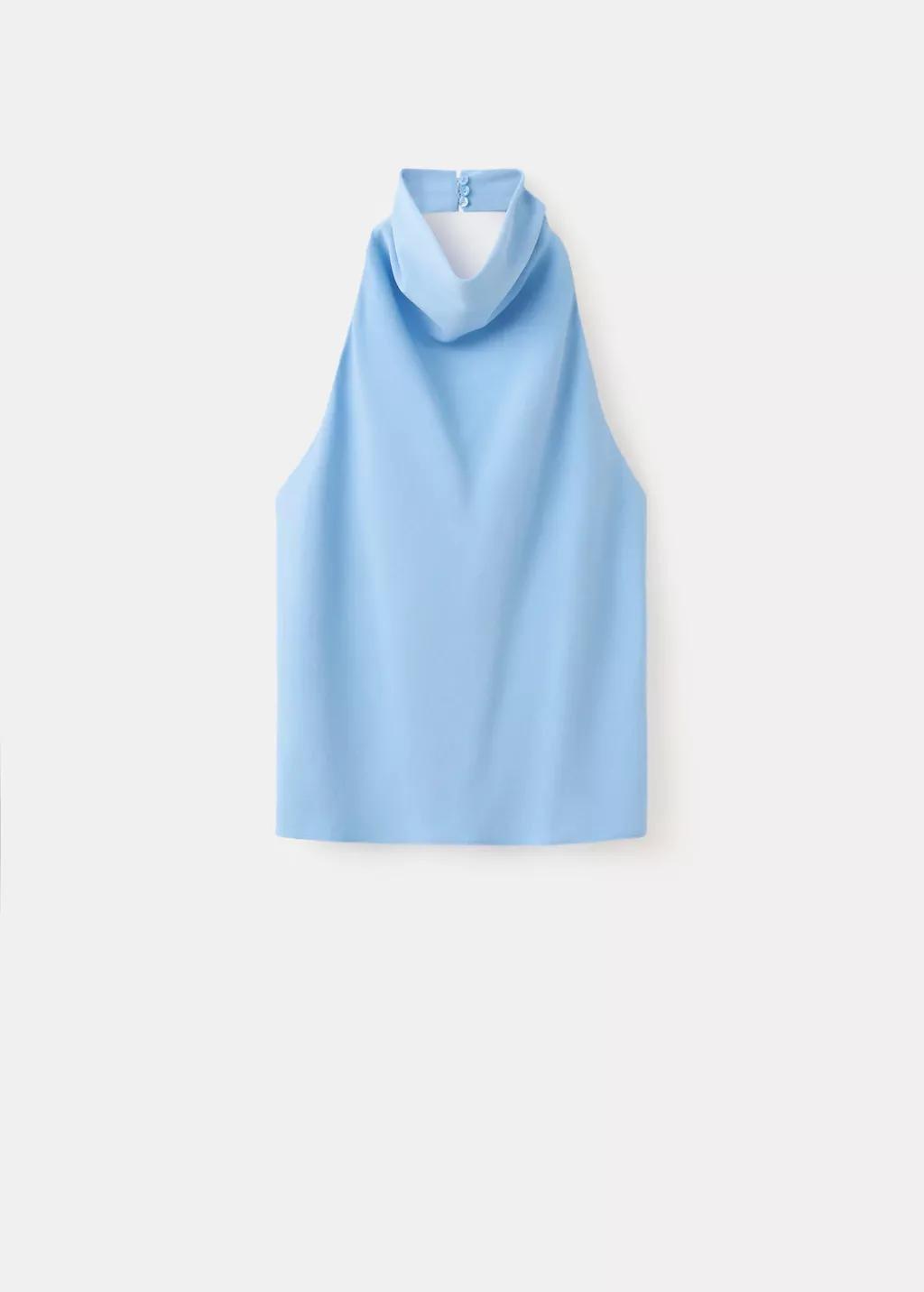 Blue Lt Pastel Draped Halter Top, Light-Pastel Blue, large image number 5