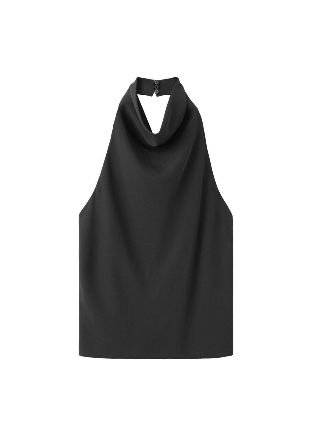 Black Draped Halter Top, Black, large image number 0