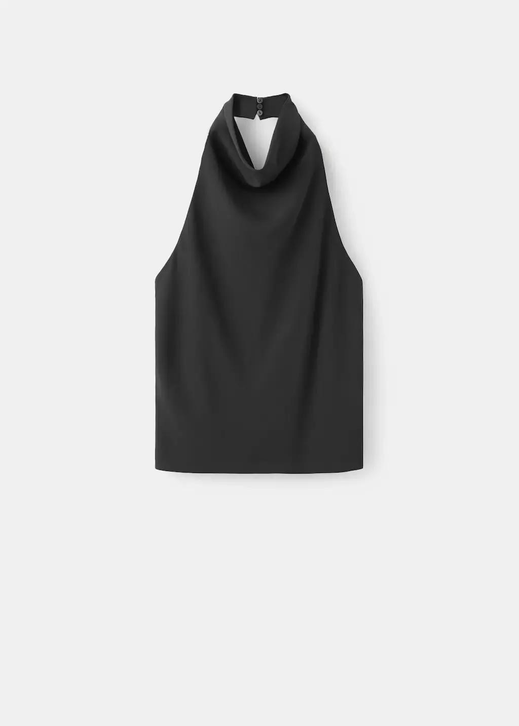 Black Draped Halter Top, Black, large image number 5