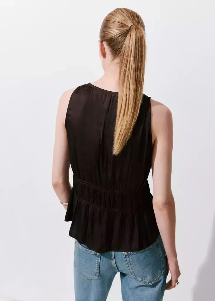 Brown Ruched V-Neck Top, Brown, large image number 2