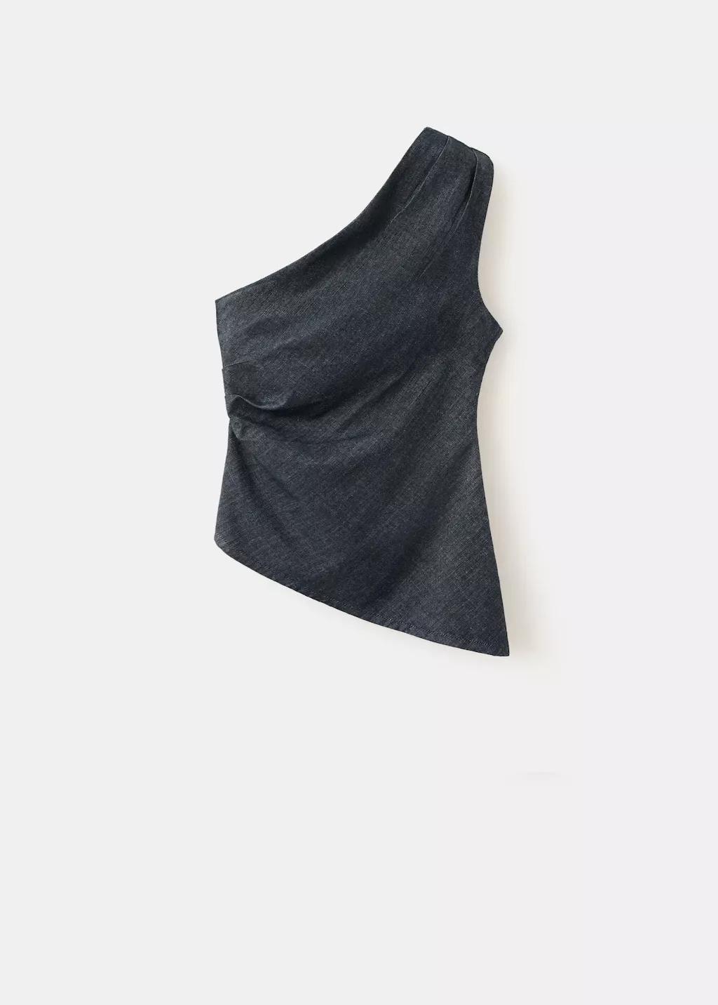 BLUE Asymmetric neckline cotton top, Women, Open Blue, medium