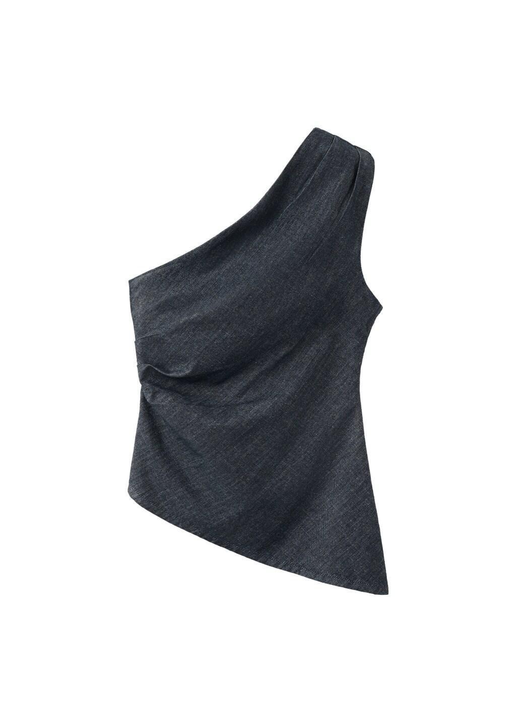 BLUE Asymmetric neckline cotton top, Women, Open Blue, large image number 3