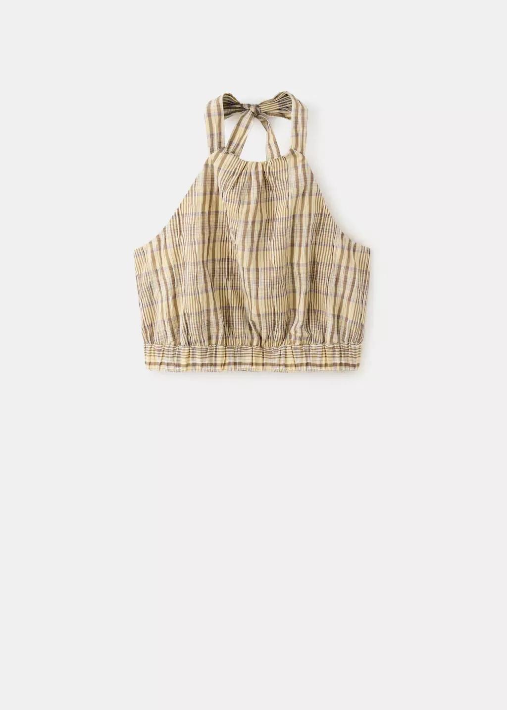 Brown Halter Neck Check Top, Brown, medium