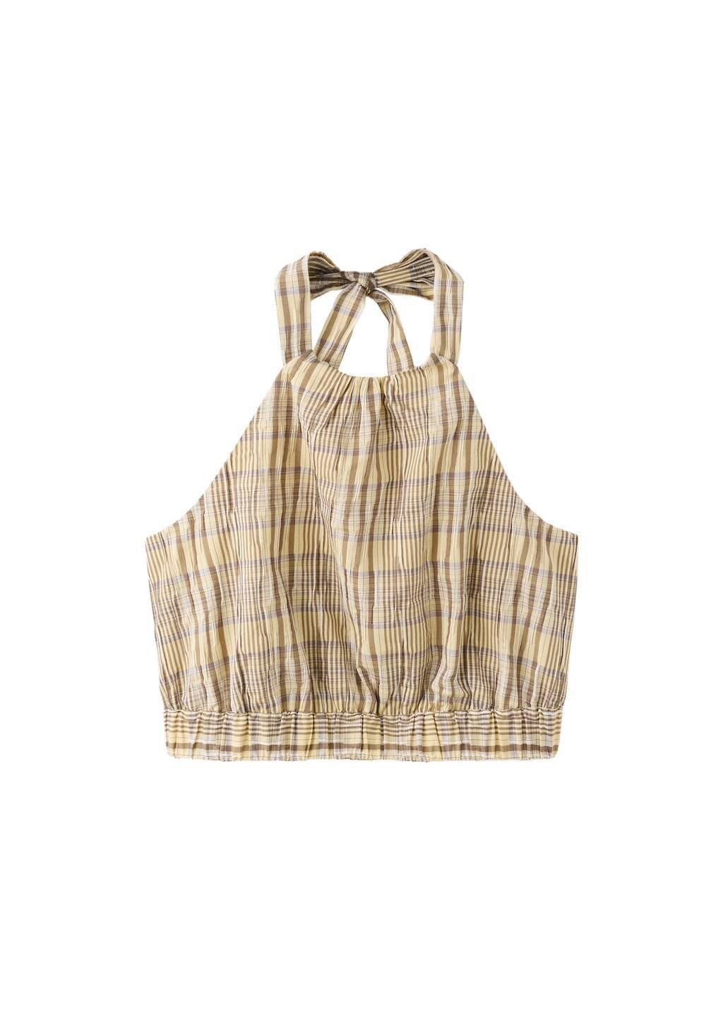 Brown Halter Neck Check Top, Brown, large image number 3