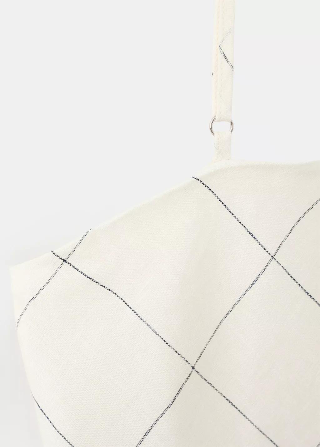 White Check Linen-Blend Top, White, medium