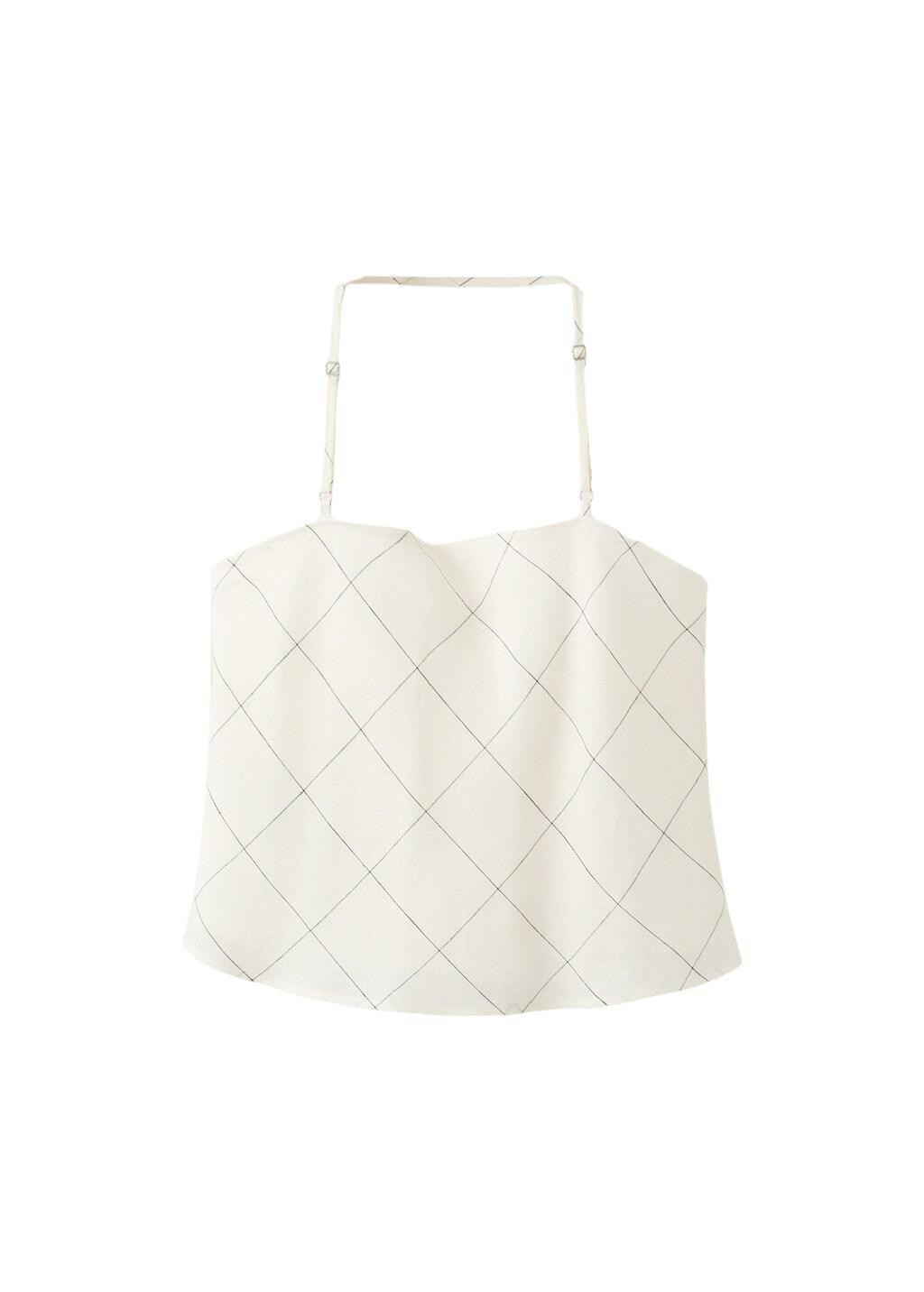White Check Linen-Blend Top, White, large image number 3