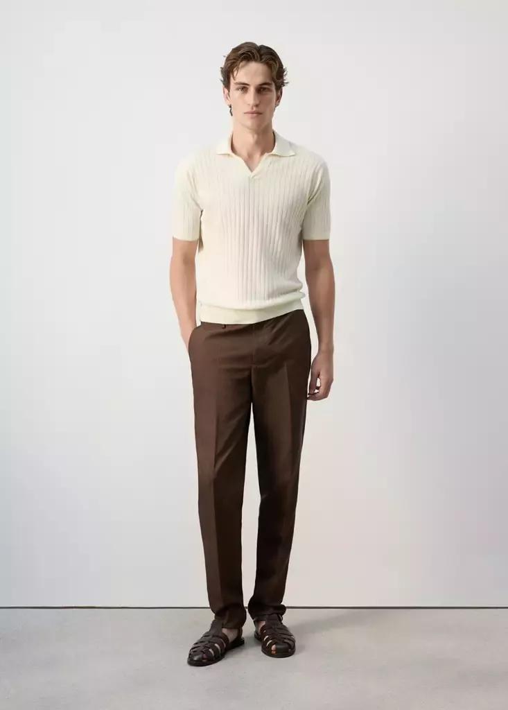 WHITE Ribbed linen lyocell blend polo, Natural White, medium