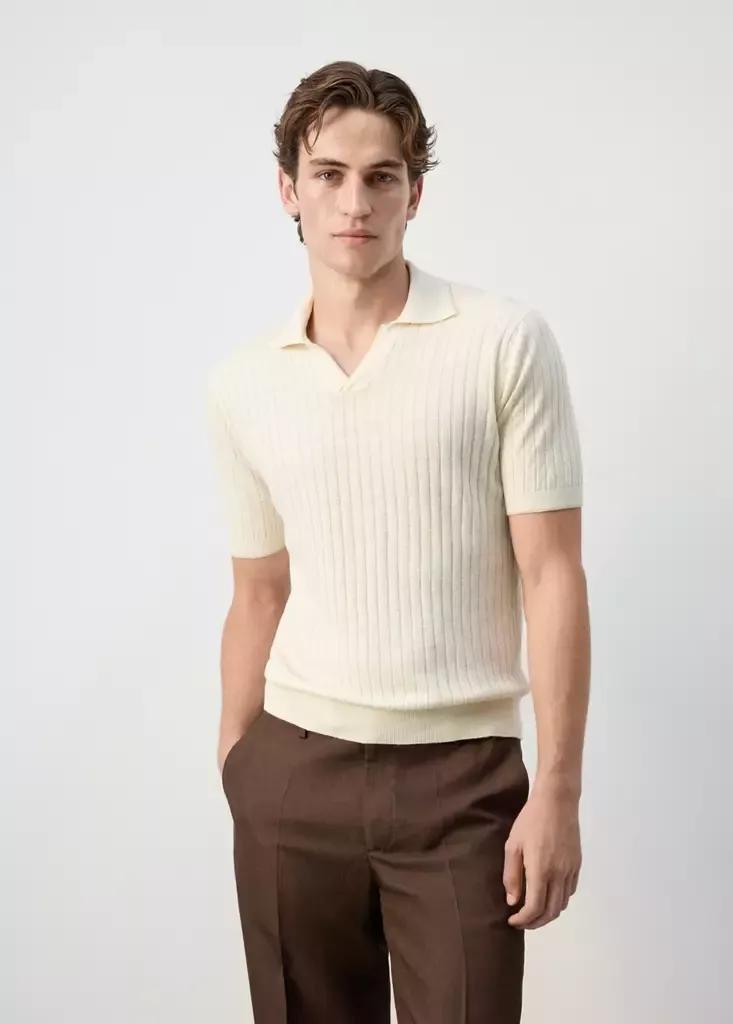 WHITE Ribbed linen lyocell blend polo, Natural White, large image number 1