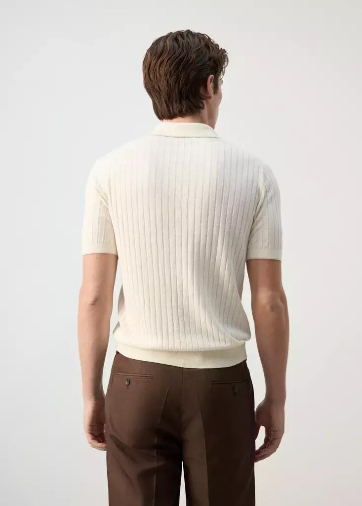 WHITE Ribbed linen lyocell blend polo, Natural White, medium