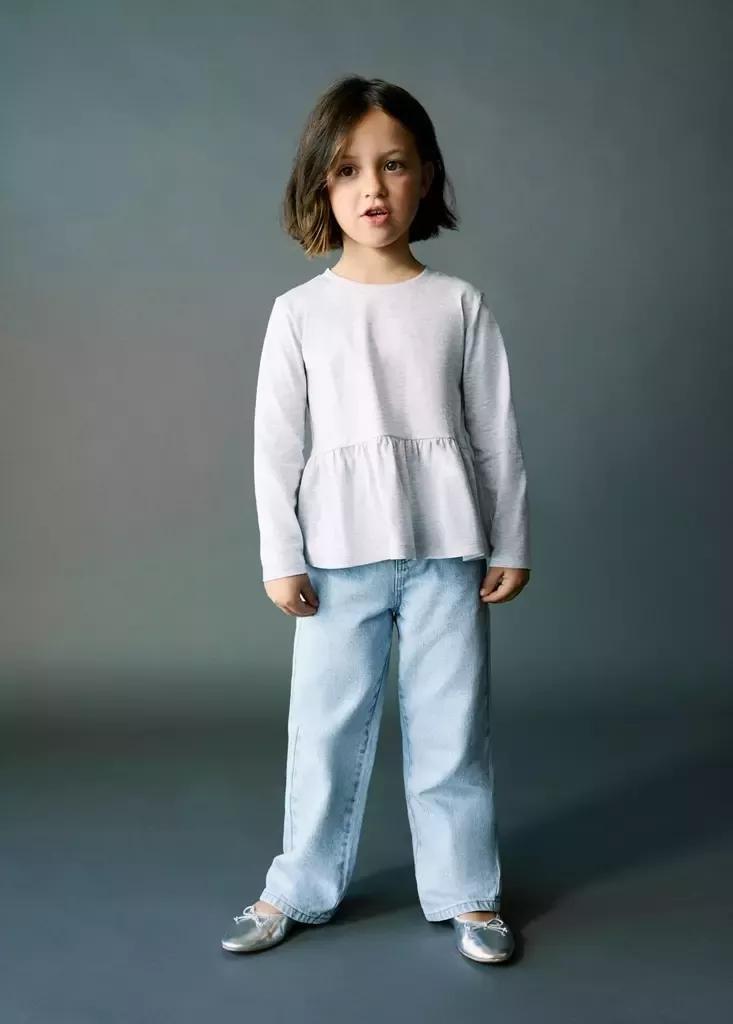 Blue Straight Jeans With Star Strass, Baby Girls, Open Blue, large image number 0