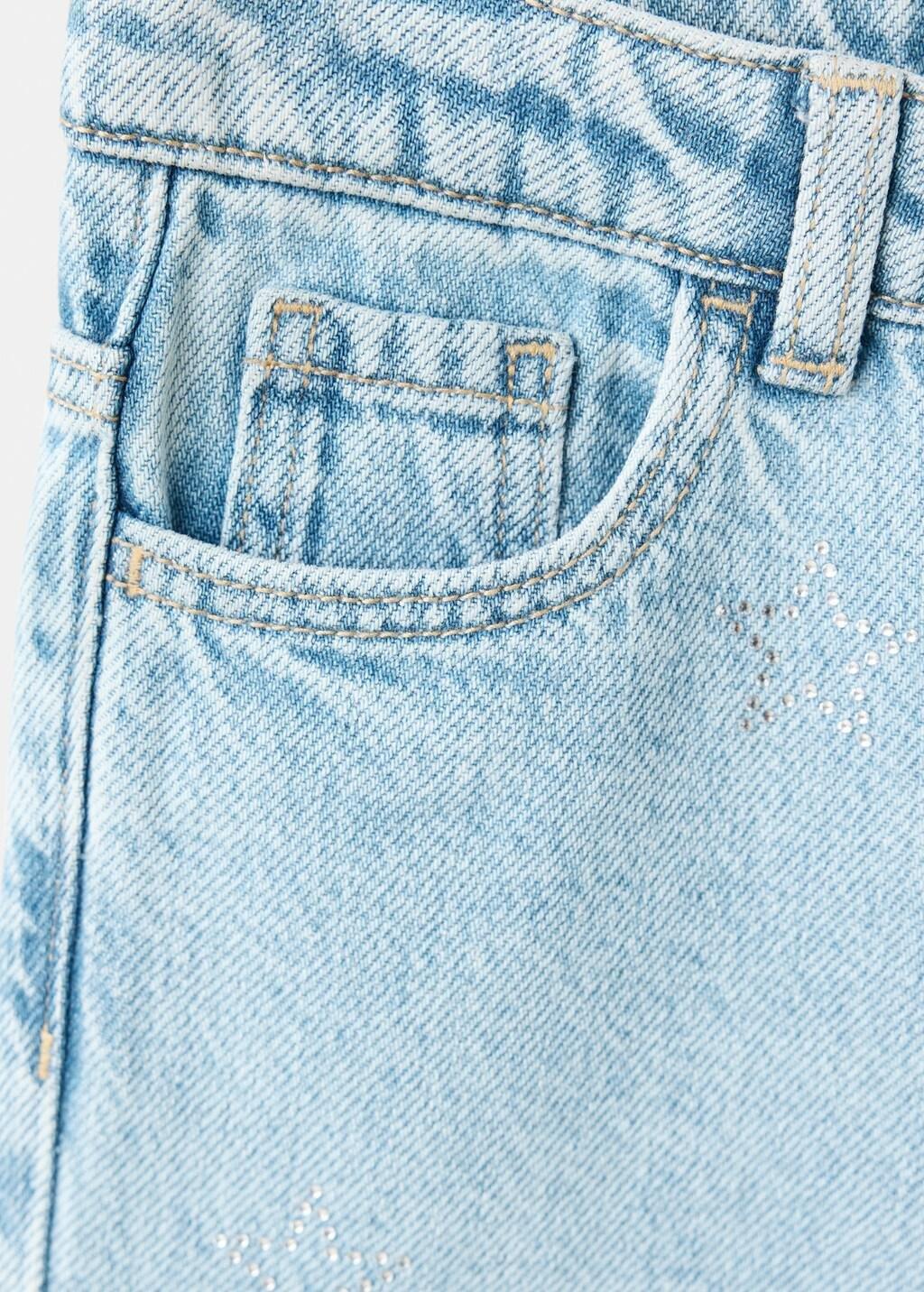 Blue Straight Jeans With Star Strass, Baby Girls, Open Blue, large image number 3
