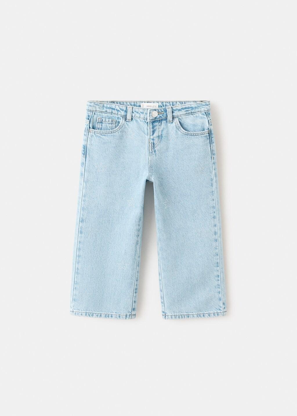 Blue Straight Jeans With Star Strass, Baby Girls, Open Blue, large image number 5