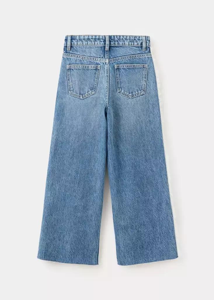 Blue Wide-Leg Jeans With Frayed Seams, Kids Girls, Open Blue, large image number 1