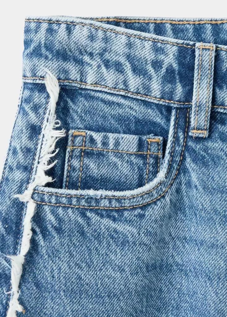 Blue Wide-Leg Jeans With Frayed Seams, Kids Girls, Open Blue, large image number 3