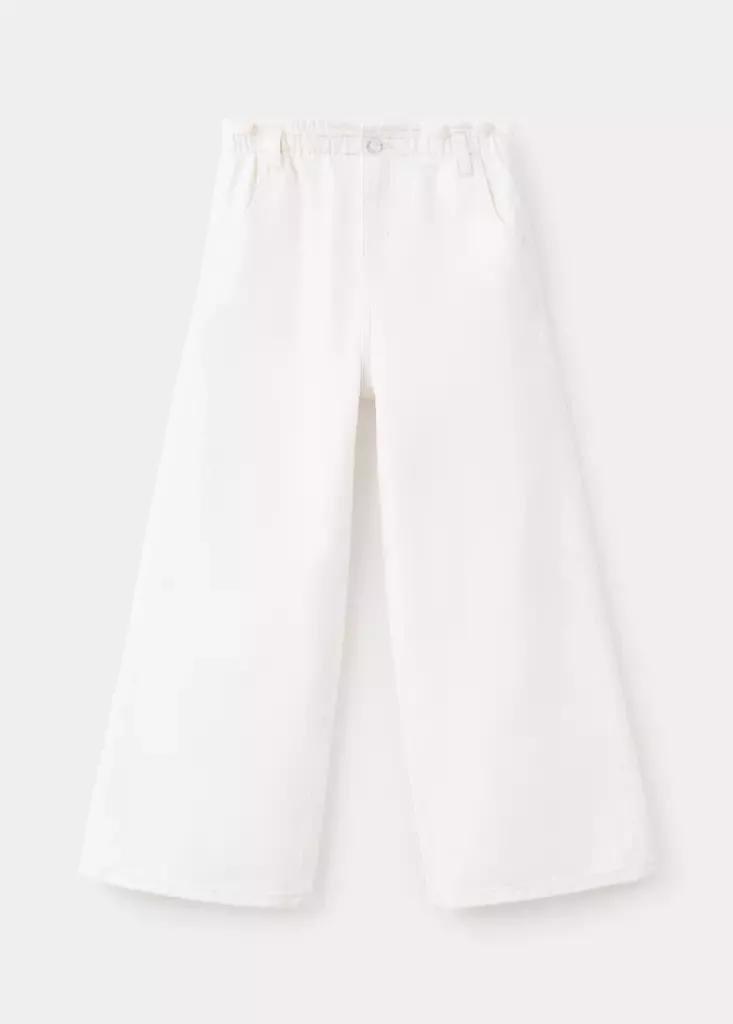 White Wide leg Jeans With Elastic Waist, Kids Girls, Natural White, large image number 0