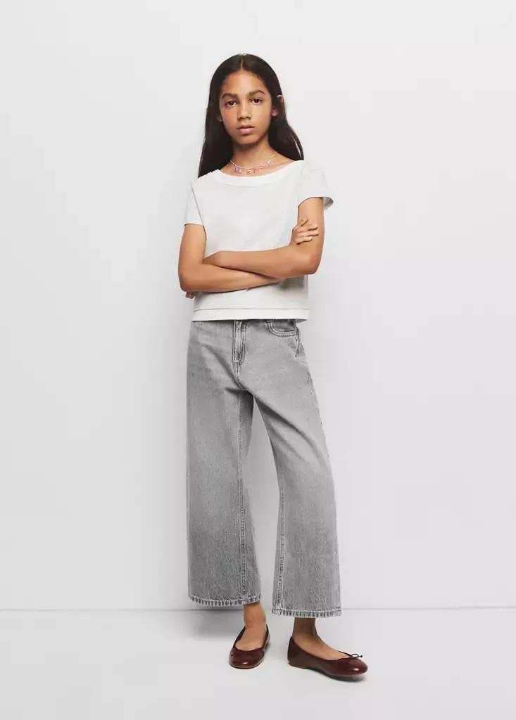 Grey Studded Culotte Jeans, Kids Girls, Open Grey, large image number 0