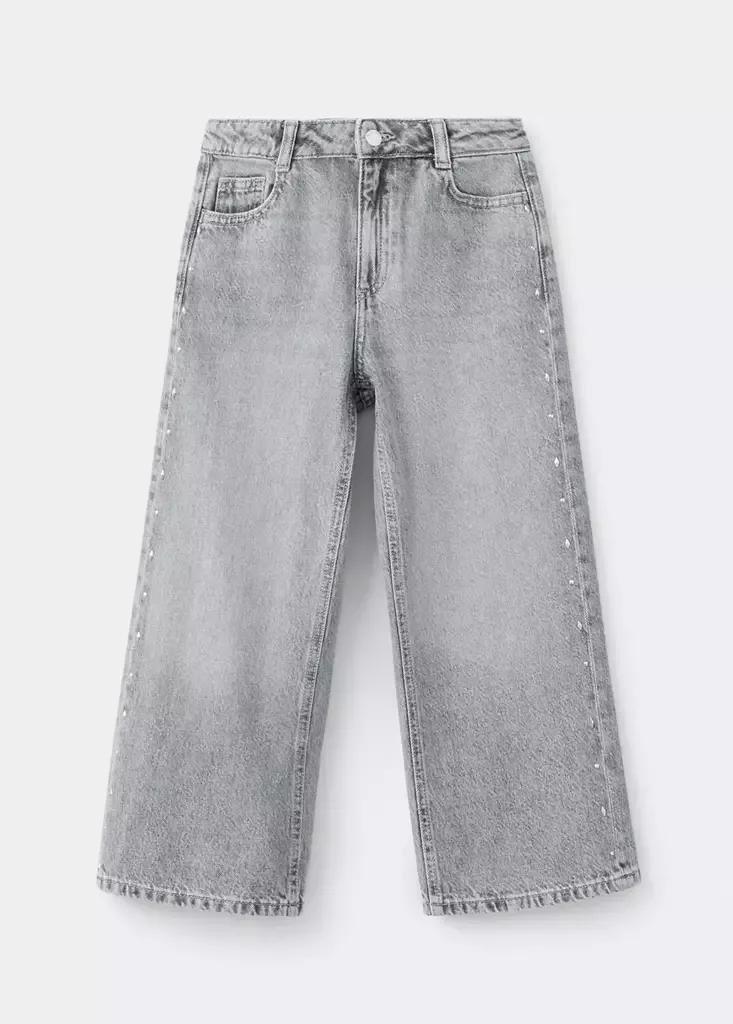 Grey Studded Culotte Jeans, Kids Girls, Open Grey, large image number 2