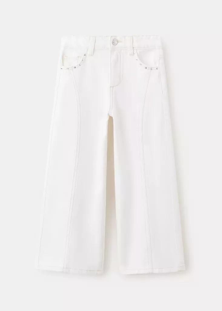 White Studded Culotte Jeans, Kids Girls, Natural White, large image number 0