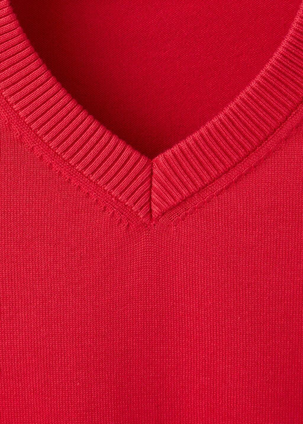 Red V-Neck Knit Sweater, Red, medium
