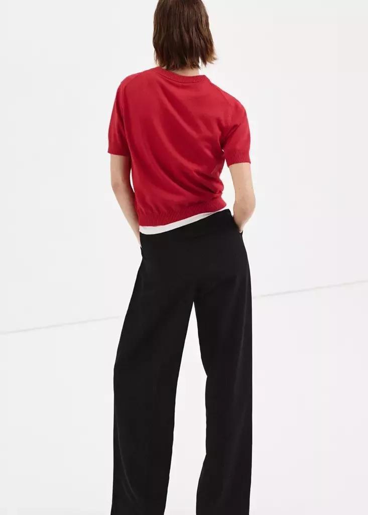 Red V-Neck Knit Sweater, Red, medium