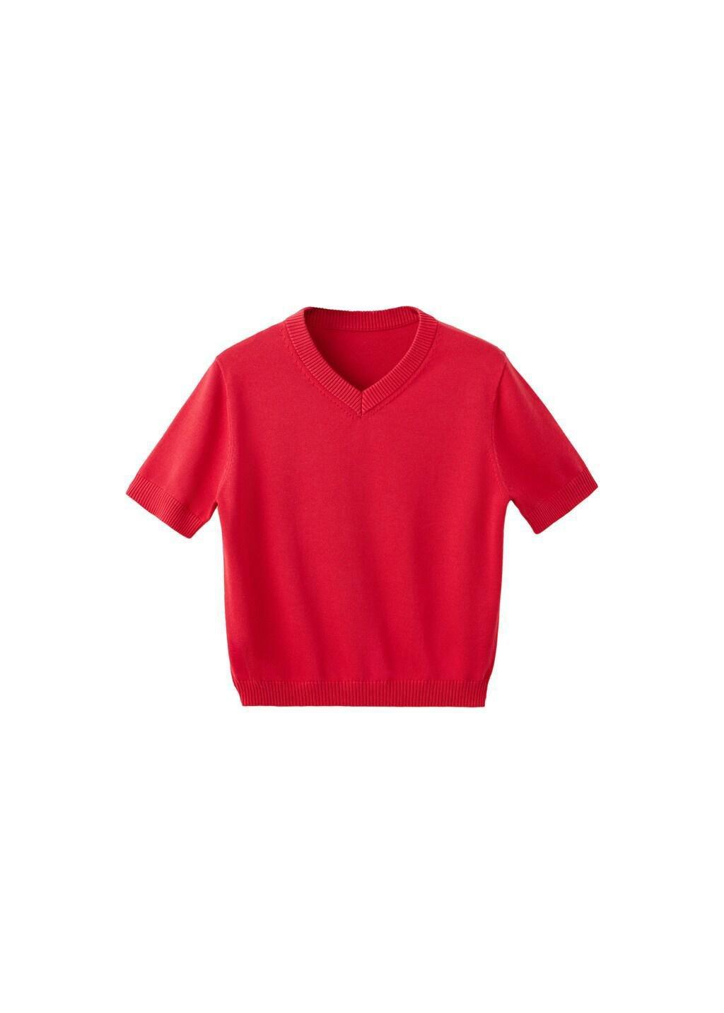 Red V-Neck Knit Sweater, Red, large image number 6