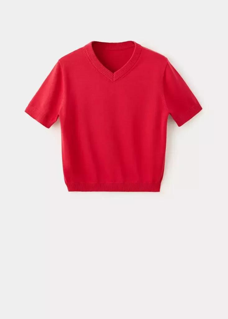 Red V-Neck Knit Sweater, Red, large image number 7