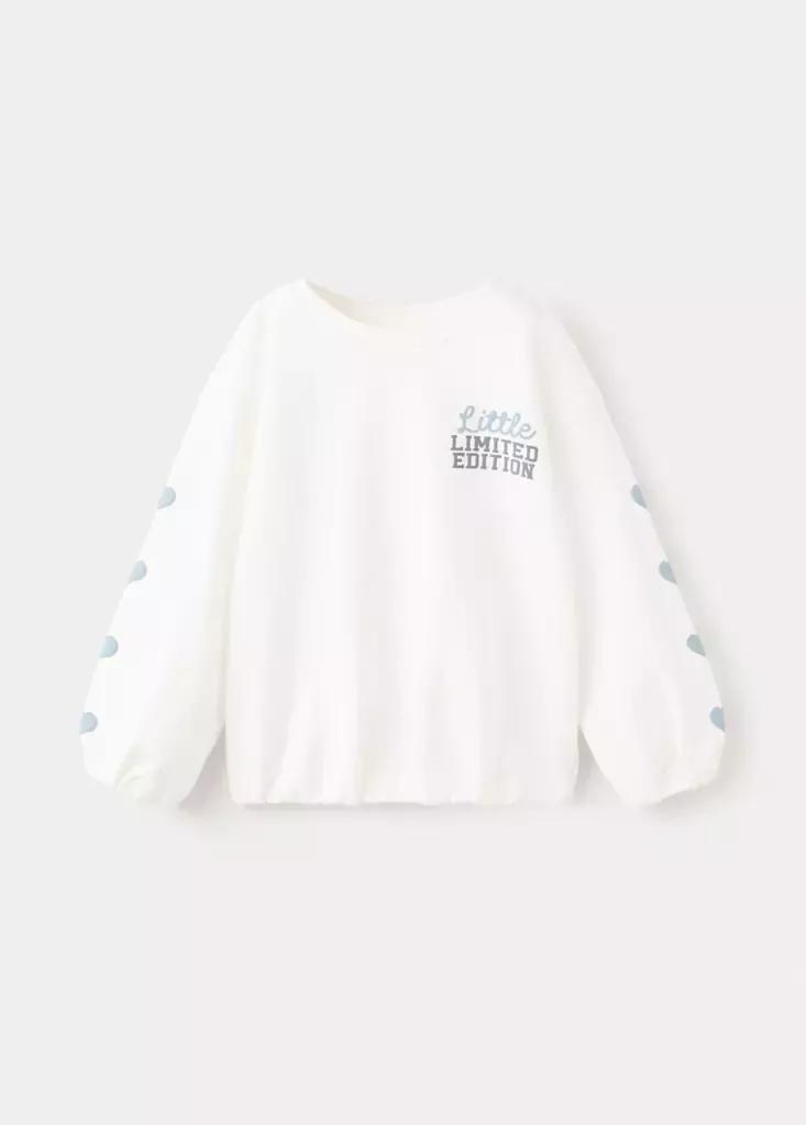 White Cotton Sweatshirt With Print Detail, Baby Girls, Natural White, large image number 0