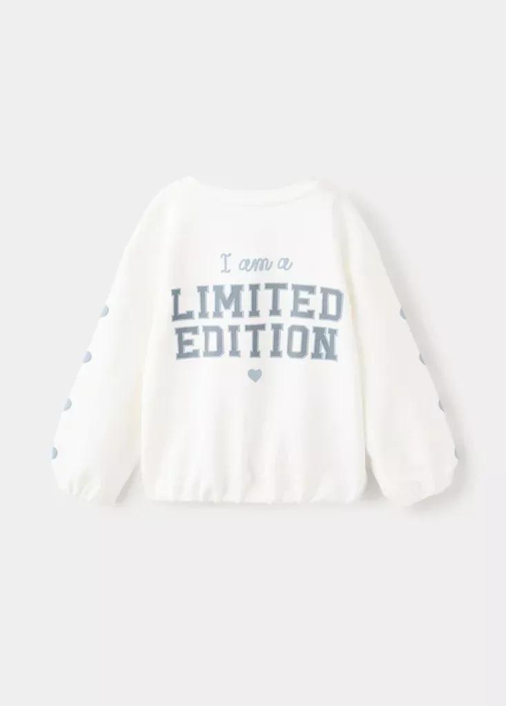 White Cotton Sweatshirt With Print Detail, Baby Girls, Natural White, medium