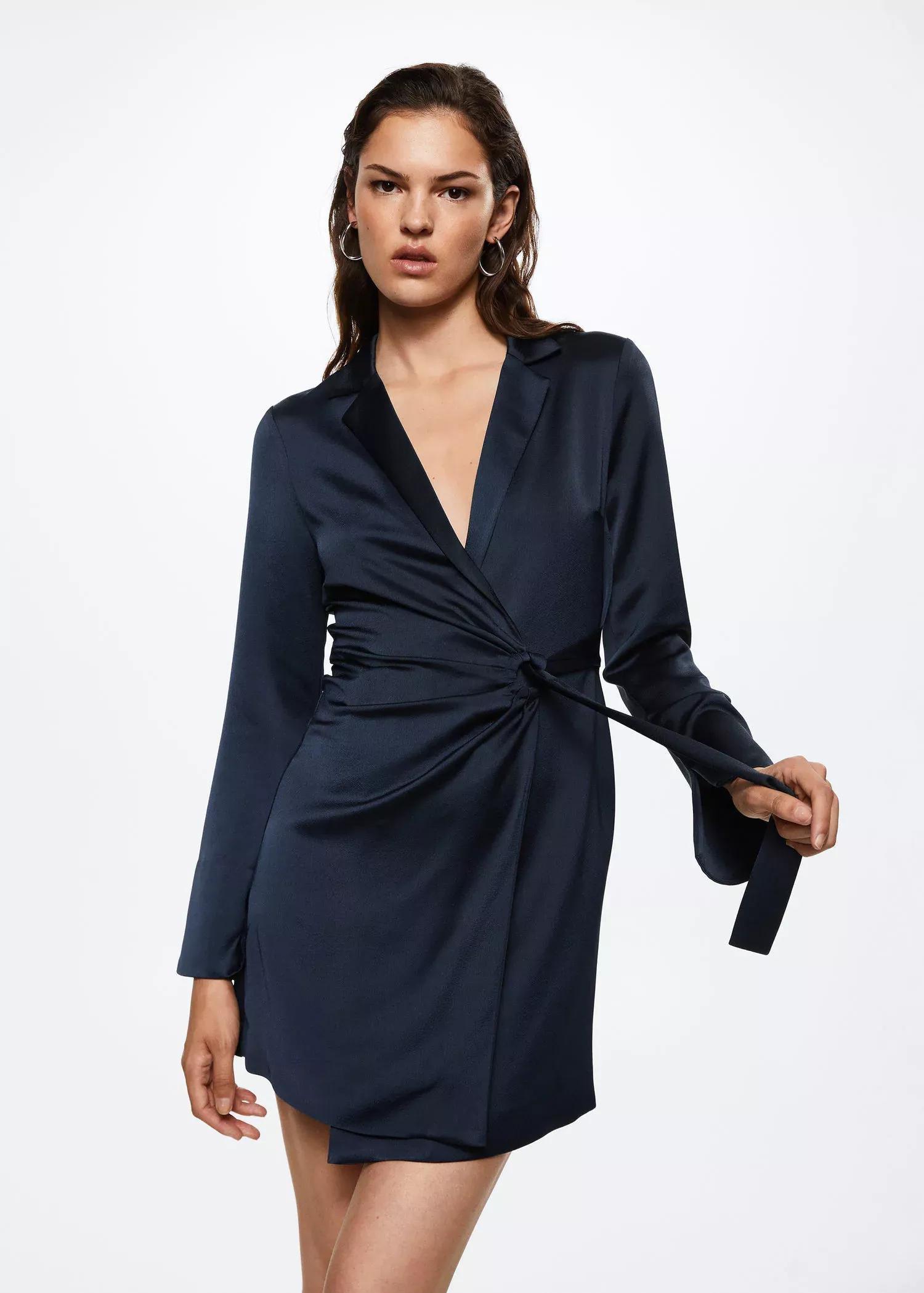 Blue Satin Shirt Dress, , large image number 1