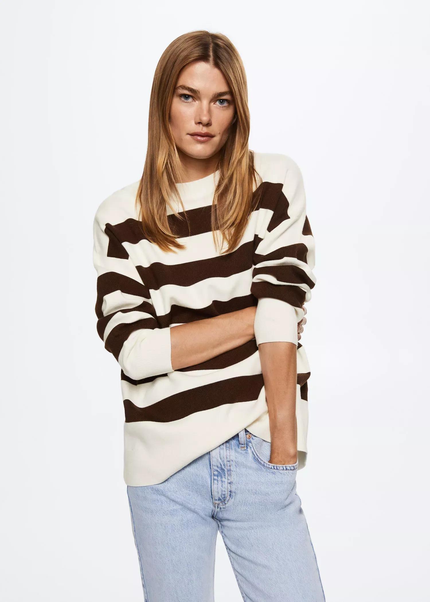 dark brown Striped knit sweater, , large image number 0