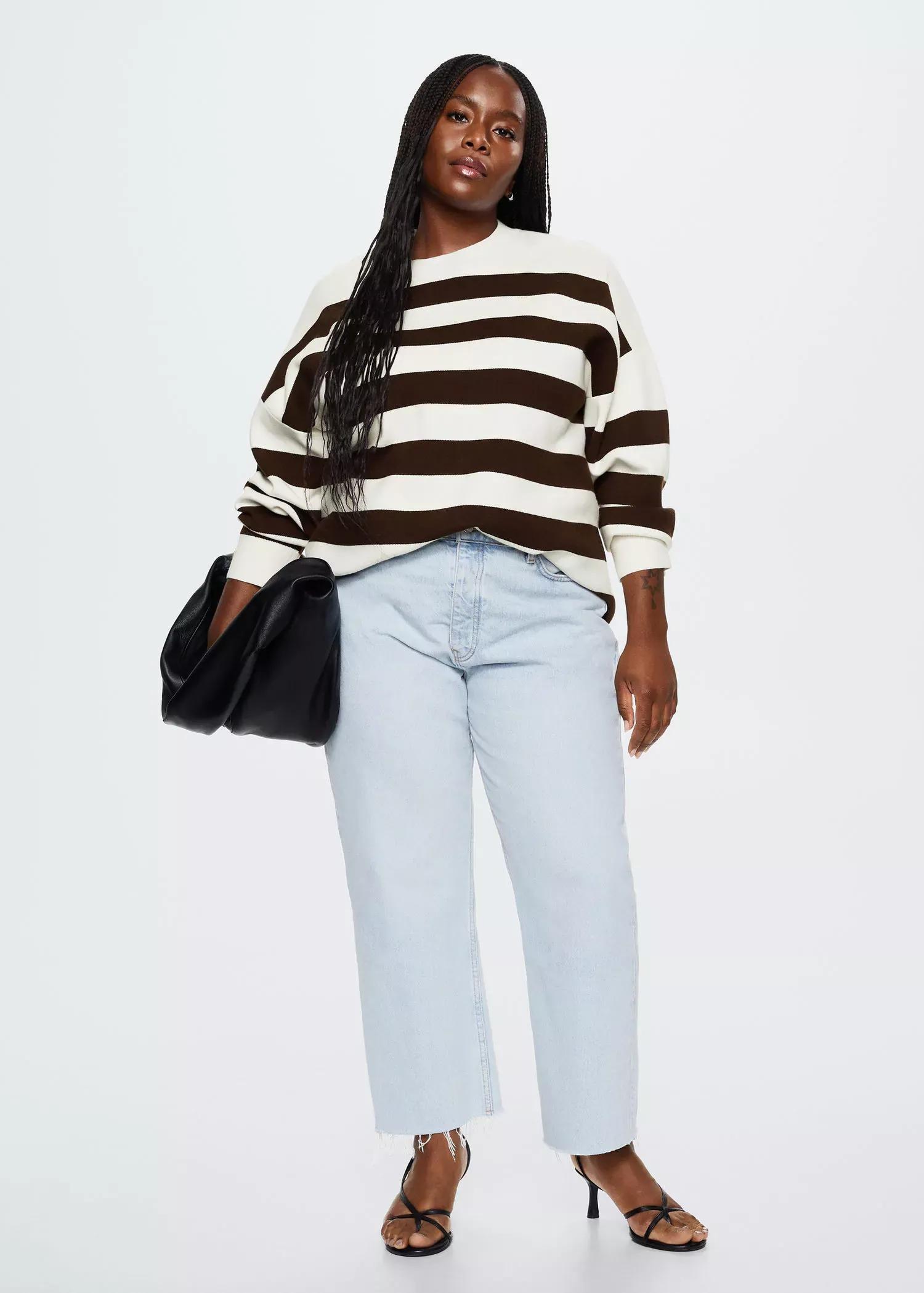 dark brown Striped knit sweater, , large image number 4