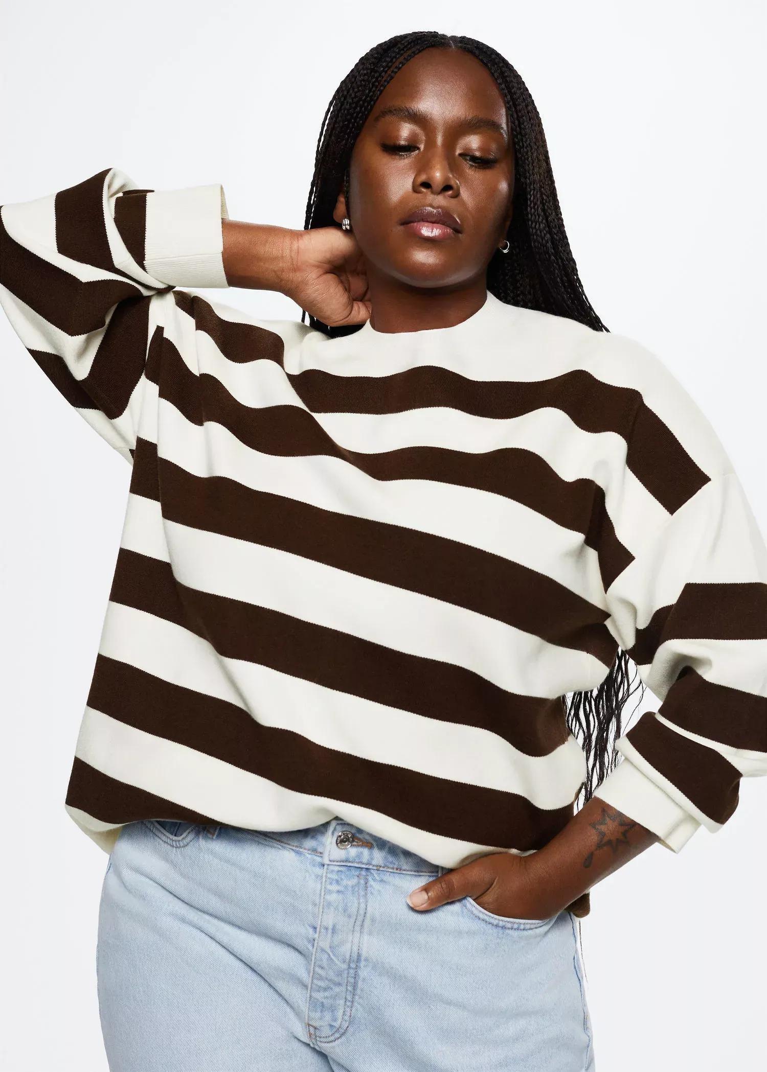 dark brown Striped knit sweater, , large image number 6