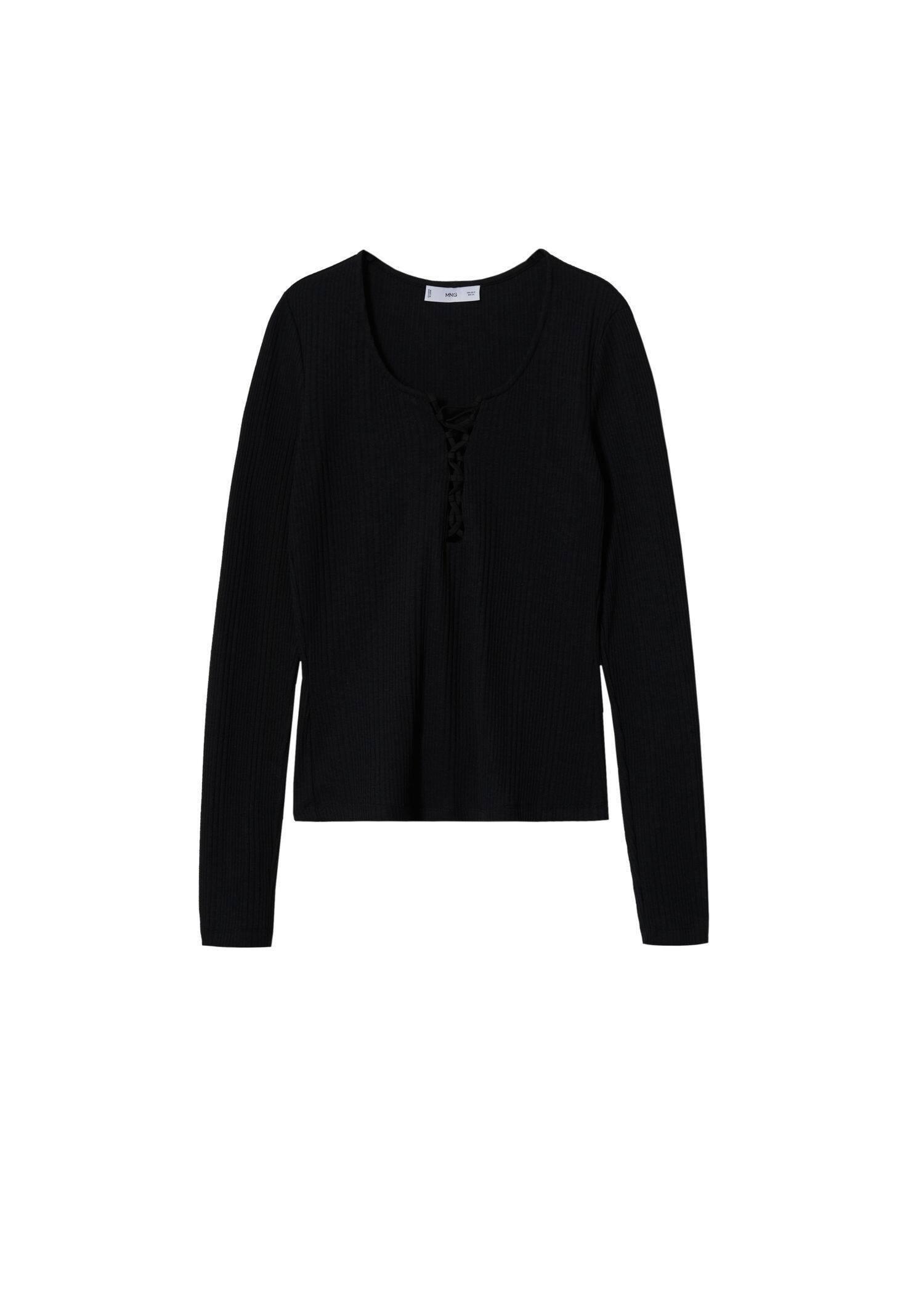 Black Bow Ribbed T-Shirt, , large image number 5