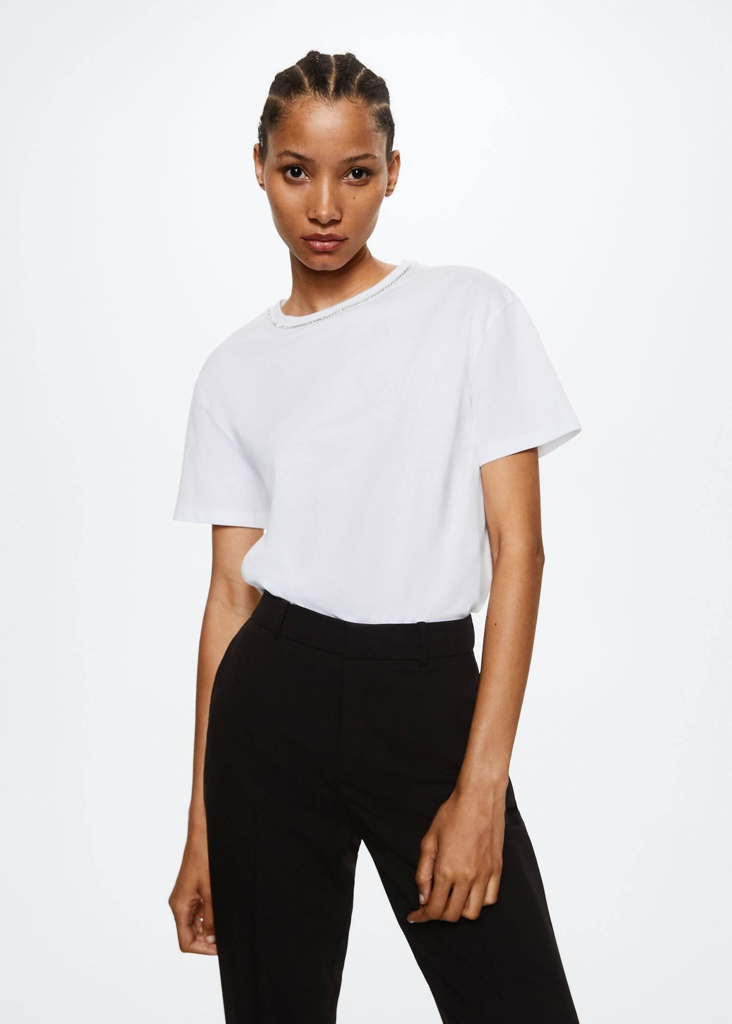 White Strass Cotton T-Shirt, , large image number 0